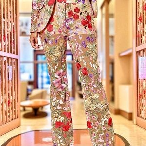 NWT! NOVALUXE Fashion Nova Erin Embroidered Nude Floral Flared Pants
